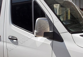 Накладки на зеркала Mercedes-Benz Sprinter W907 из нержавеющей стали. Матовые  - Автобусные решения ИДЕА